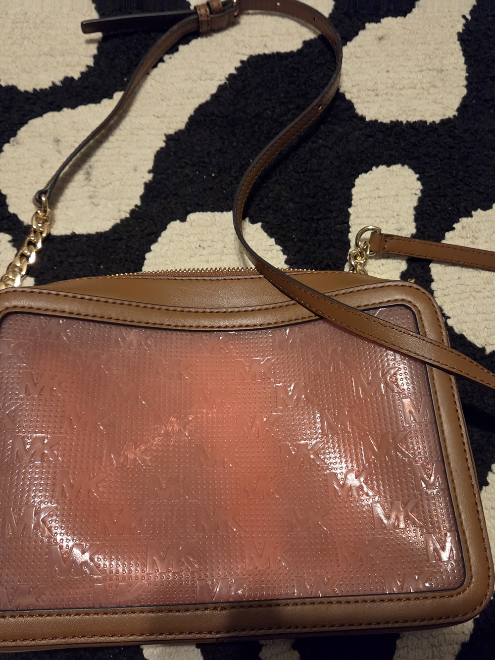 Michael Kors Brown Leather Crossbody with Pink Panel